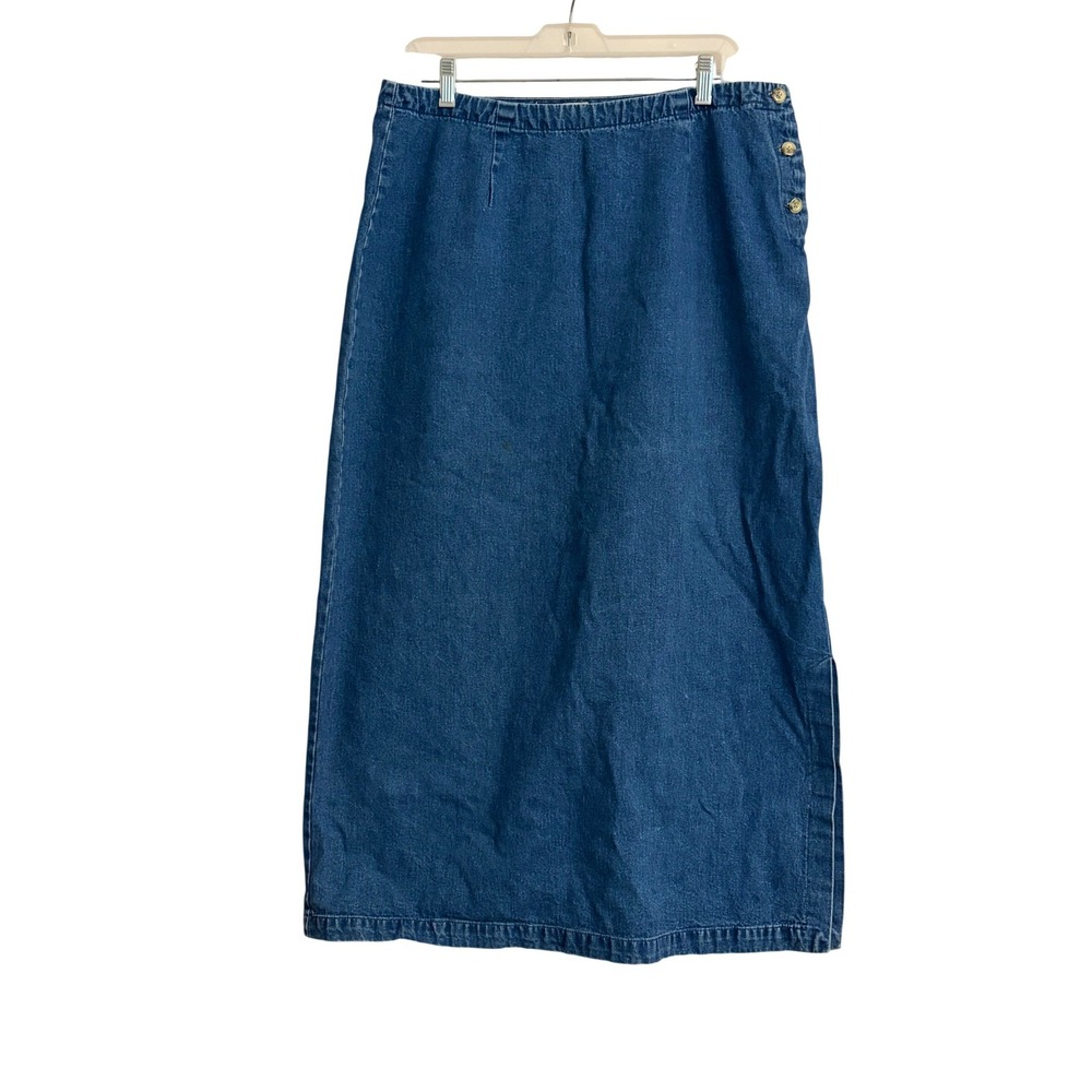 Eddie Bauer Vintage Denim Straight Maxi Skirt Blue Cotton Side Button Sz 14